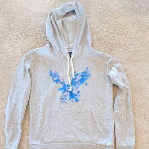 American Eagle Grey Floral Graphic Hoodie Size XS